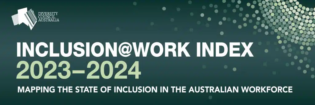 DCA Inclusion@Work Index Report cover. Green background with white text