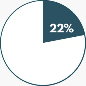 Pie chart showing 22% in green and the rest of the circle is white