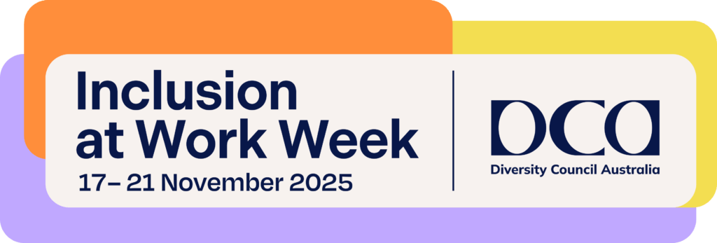 DCA's Inclusion at Work Week 2025 logo with DCA's logo framed in colourful shapes.