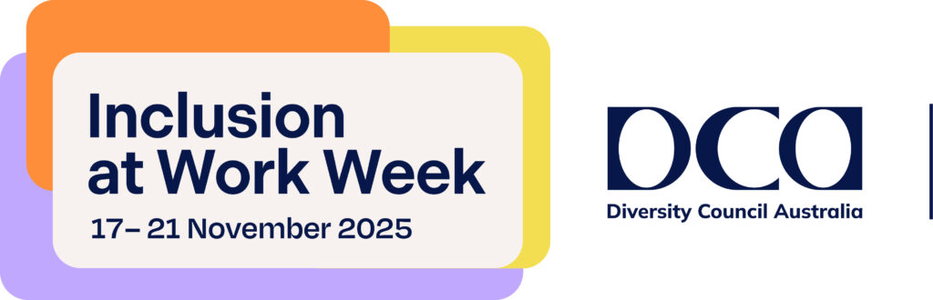 2025 Inclusion at Work Week logo 17 - 21 November. Horizontal alignment, includes DCA logo and space for additional logo.