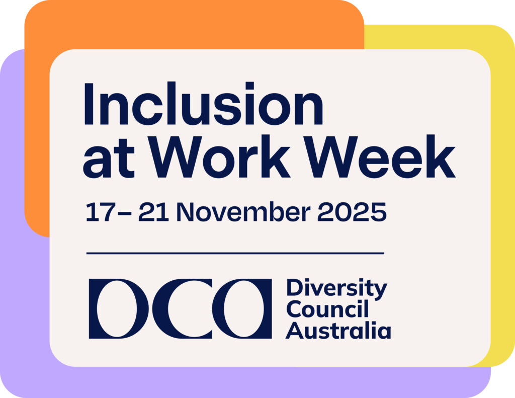 2025 Inclusion at Work Week logo 17 - 21 November. Vertically stacked text, includes DCA logo.