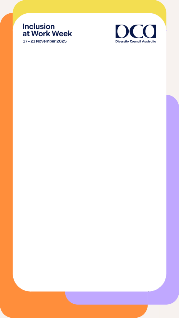 DCA's Inclusion at Work Week 2025 logo in a vertical rectangle video frame.